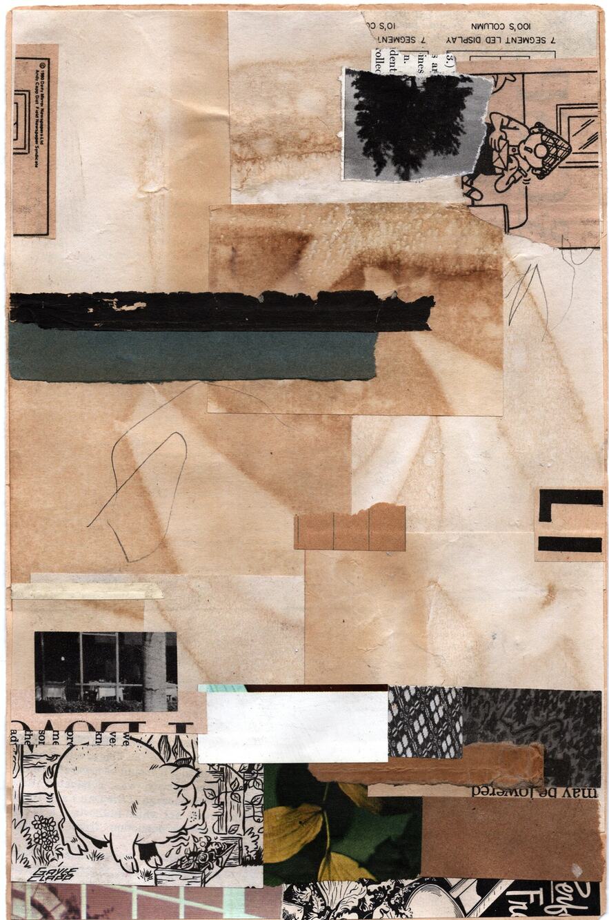 Original Mixed Media Modern Art Collage "Bottine" 6.25x10" Signed